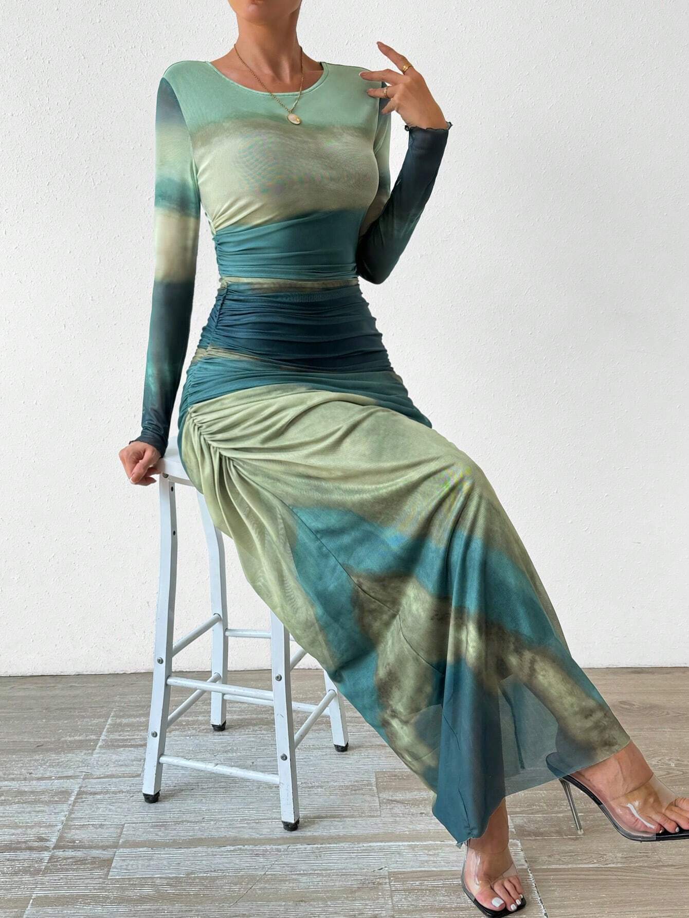 Allurite Tie-Dye Pleated Maxi Dress