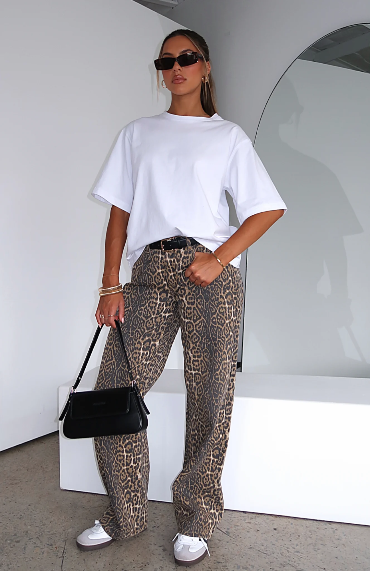 Lola Low Rise Wide Leg Leopard Jeans