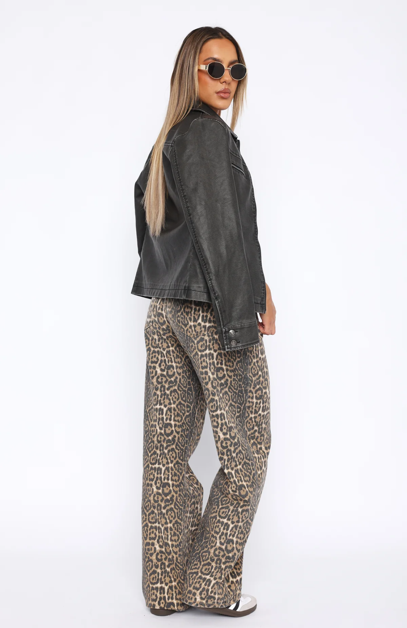 Lola Low Rise Wide Leg Leopard Jeans