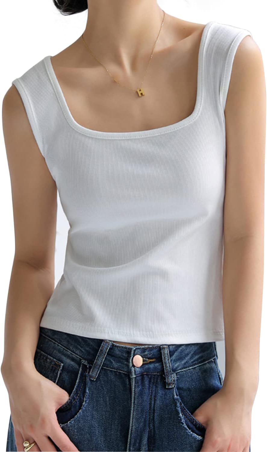 Ribbed Square Neck Tank Top