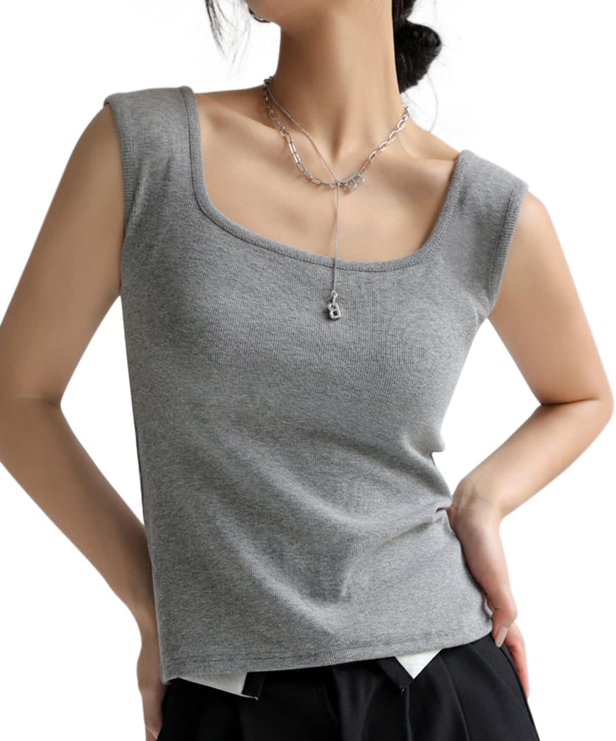 Ribbed Square Neck Tank Top