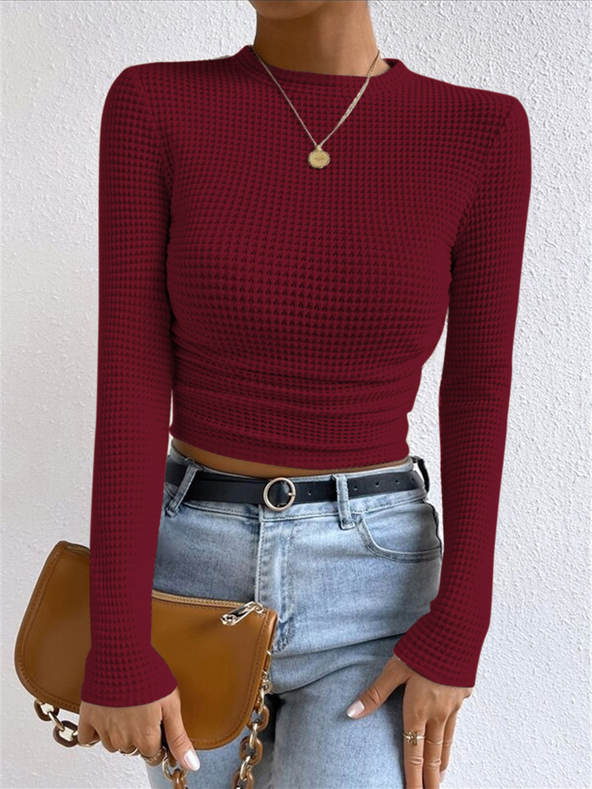 Plain Waffle Slim Sweater