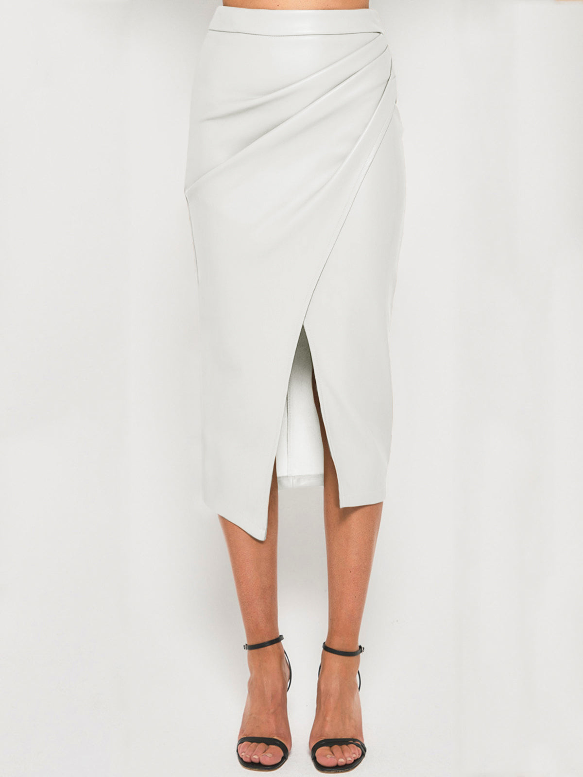 Pleated Split PU Leather Skirt