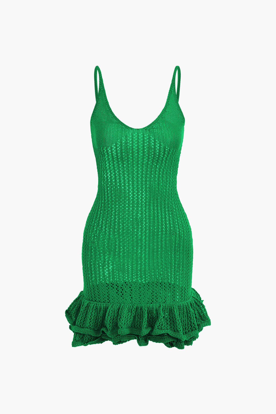 Open Knit Ruffle Hem Cami Mini Dress