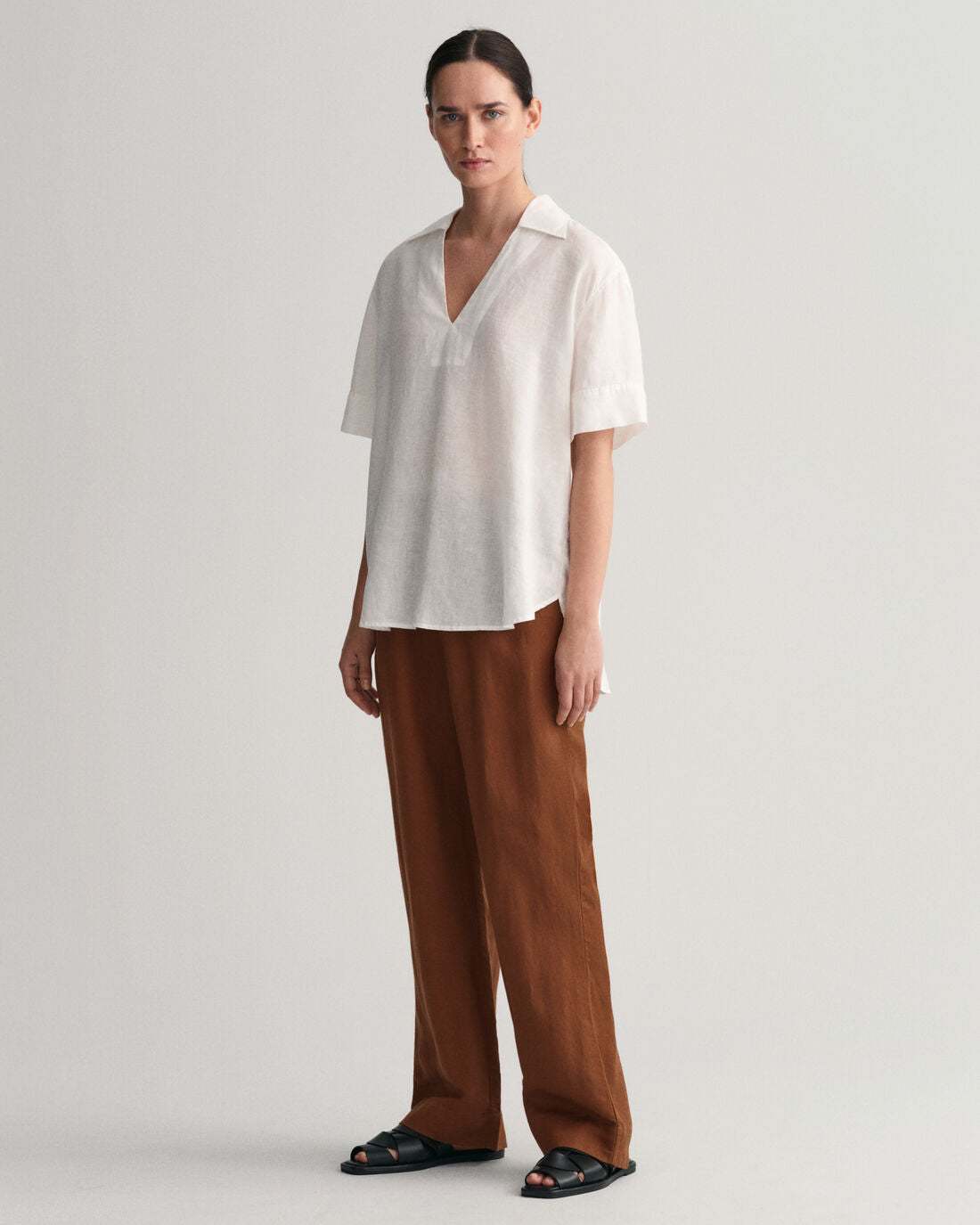 Popover Linen Short Sleeve Blouse